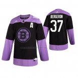 Camiseta Hockey Boston Bruins Patrice Bergeron 2019 Fights Cancer Negro