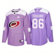 Camiseta Hockey Carolina Hurricanes Teuvo Teravainen Autentico 2018 Fights Cancer Violeta