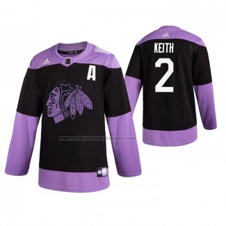 Camiseta Hockey Chicago Blackhawks Duncan Keith 2019 Fights Cancer Negro