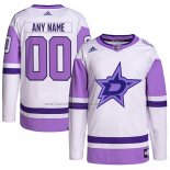 Camiseta Hockey Dallas Stars Personalizada Fights Cancer Autentico Blanco Violeta