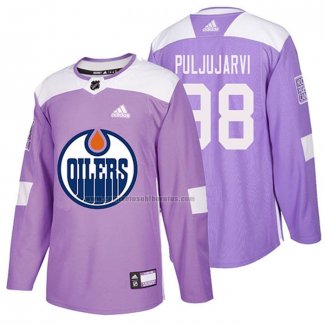 Camiseta Hockey Edmonton Oilers Jesse Puljujarvi 2018 Fights Cancer Violeta