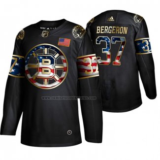 Camiseta Hockey Golden Edition Boston Bruins Patrice Bergeron Independence Day Negro