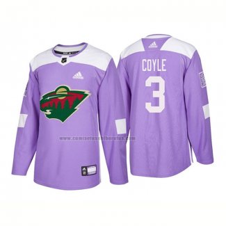 Camiseta Hockey Minnesota Wild Charlie Coyle Autentico 2018 Fights Cancer Violeta