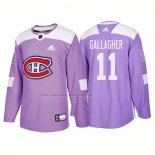 Camiseta Hockey Montreal Canadiens Brendan Gallagher Autentico 2018 Fights Cancer Violeta