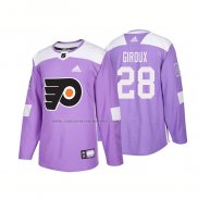 Camiseta Hockey Philadelphia Flyers Claude Giroux Autentico 2018 Fights Cancer Violeta