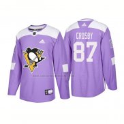 Camiseta Hockey Pittsburgh Penguins Sidney Crosby Autentico 2018 Fights Cancer Violeta