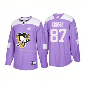 Camiseta Hockey Pittsburgh Penguins Sidney Crosby Autentico 2018 Fights Cancer Violeta