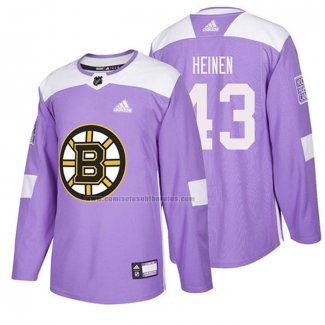 Camiseta Hockey Boston Bruins Danton Heinen 2018 Fights Cancer Violeta