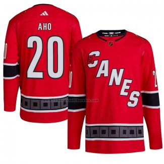 Camiseta Hockey Carolina Hurricanes Sebastian Aho Reverse Retro Autentico Rojo