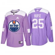 Camiseta Hockey Edmonton Oilers Darnell Nurse 2018 Fights Cancer Violeta