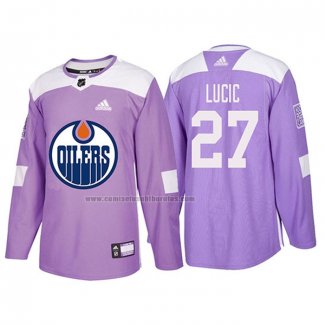 Camiseta Hockey Edmonton Oilers Milan Lucic 2018 Fights Cancer Violeta