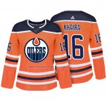 Camiseta Hockey Mujer Edmonton Oilers Jujhar Khaira Autentico Jugador Naranja