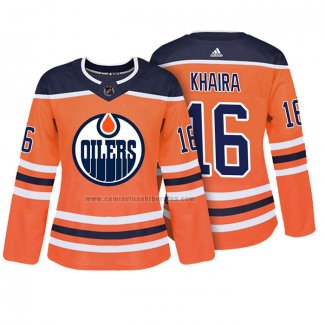 Camiseta Hockey Mujer Edmonton Oilers Jujhar Khaira Autentico Jugador Naranja