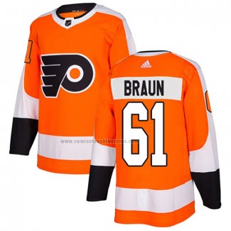 Camiseta Hockey Philadelphia Flyers Justin Braun Primera Autentico Naranja