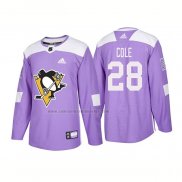 Camiseta Hockey Pittsburgh Penguins Ian Cole Autentico 2018 Fights Cancer Violeta