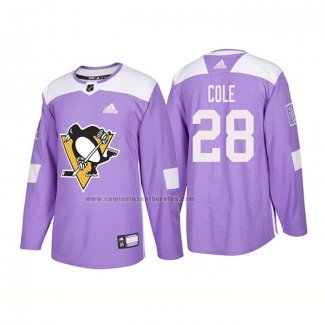 Camiseta Hockey Pittsburgh Penguins Ian Cole Autentico 2018 Fights Cancer Violeta