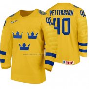 Camiseta Hockey Suecia Elias Pettersson Primera 2020 IIHF World Amarillo