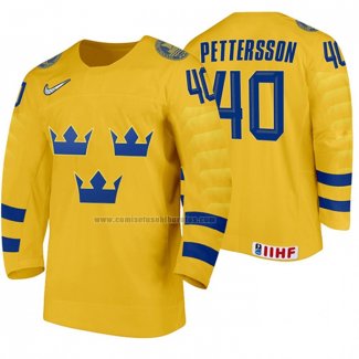 Camiseta Hockey Suecia Elias Pettersson Primera 2020 IIHF World Amarillo