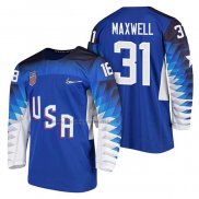 Camiseta Hockey USA Brandon Maxwell 2018 Olympic Azul2