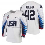 Camiseta Hockey USA Chad Kolarik 2018 Olympic Blanco