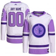 Camiseta Hockey Winnipeg Jets Personalizada Fights Cancer Autentico Blanco Violeta