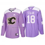 Camiseta Hockey Calgary Flames Matt Stajan 2018 Fights Cancer Violeta