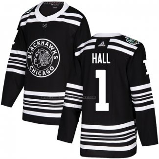 Camiseta Hockey Chicago Blackhawks Glenn Hall Autentico 2019 Winter Classic Negro