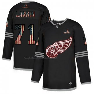 Camiseta Hockey Detroit Red Wings Dylan Larkin 2020 USA Flag Negro