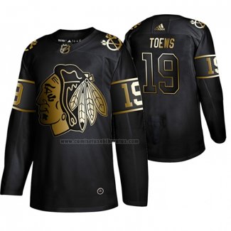 Camiseta Hockey Golden Edition Chicago Blackhawks Jonathan Toews Autentico Negro