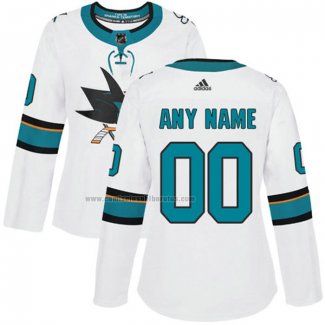 Camiseta Hockey Mujer San Jose Sharks Personalizada Segunda Blanco