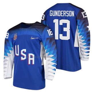 Camiseta Hockey USA Ryan Gunderson 2018 Olympic Azul2