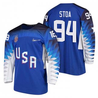 Camiseta Hockey USA Ryan Stoa 2018 Olympic Azul2