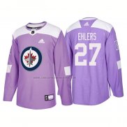 Camiseta Hockey Winnipeg Jets Nikolaj Ehlers Autentico 2018 Fights Cancer Violeta