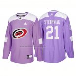 Camiseta Hockey Carolina Hurricanes Lee Stempniak Autentico 2018 Fights Cancer Violeta