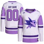 Camiseta Hockey San Jose Sharks Personalizada Fights Cancer Autentico Blanco Violeta