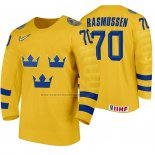 Camiseta Hockey Suecia Dennis Rasmussen Primera 2020 IIHF World Amarillo