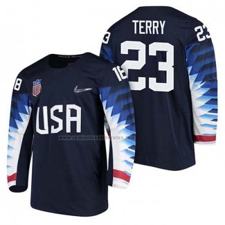 Camiseta Hockey USA Troy Terry 2018 Olympic Azul