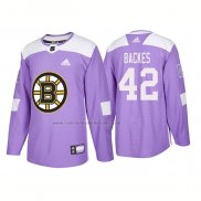 Camiseta Hockey Boston Bruins David Backes Autentico 2018 Fights Cancer Violeta