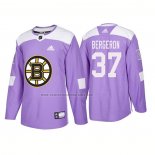 Camiseta Hockey Boston Bruins Patrice Bergeron 2018 Fights Cancer Violeta