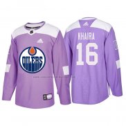 Camiseta Hockey Edmonton Oilers Jujhar Khaira 2018 Fights Cancer Violeta