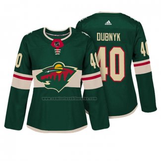 Camiseta Hockey Mujer Minnesota Wild Devan Dubnyk Autentico Jugador Verde