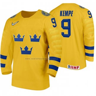 Camiseta Hockey Suecia Adrian Kempe Primera 2020 IIHF World Amarillo