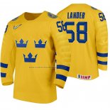 Camiseta Hockey Suecia Anton Lander Primera 2020 IIHF World Amarillo