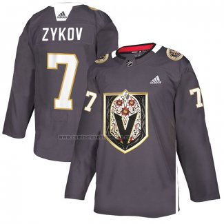 Camiseta Vegas Golden Knights Valentin Zykov Dia De Los Muertos Gris