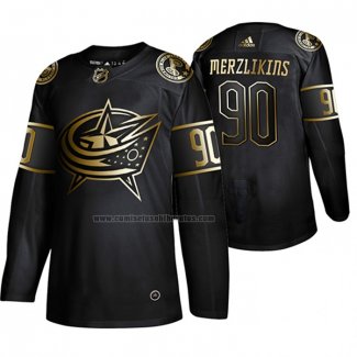 Camiseta Hockey Golden Edition Columbus Blue Jackets Elvis Merzlikins Autentico Negro