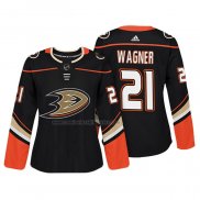 Camiseta Hockey Mujer Anaheim Ducks Chris Wagner Autentico Jugador Negro