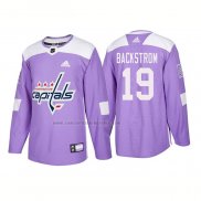 Camiseta Hockey Washington Capitals Nicklas Backstrom Autentico 2018 Fights Cancer Violeta