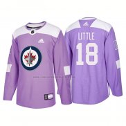 Camiseta Hockey Winnipeg Jets Bryan Little Autentico 2018 Fights Cancer Violeta