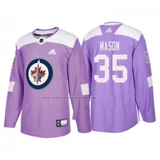 Camiseta Hockey Winnipeg Jets Steve Mason Autentico 2018 Fights Cancer Violeta