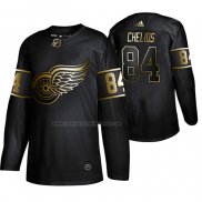 Camiseta Hockey Golden Edition Detroit Red Wings Jake Chelios Autentico Negro